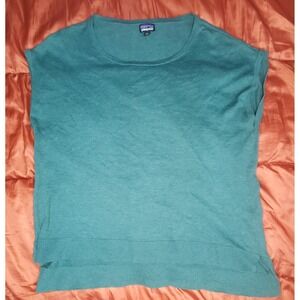 Patagonia Womens‎ Low Tide Top Green Organic Cotton Knit Boxy Pullover Sz Medium